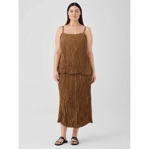 Eileen Fisher Crushed Silk Pleated F/L Midi Skirt - FLAWS - Size XL - Bronze